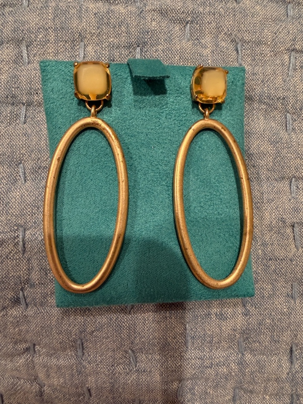 Altar'd State Gold-Tone Oval Drop Earrings with Amber Cabochon
